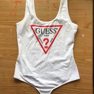 White guess logo bodysuit